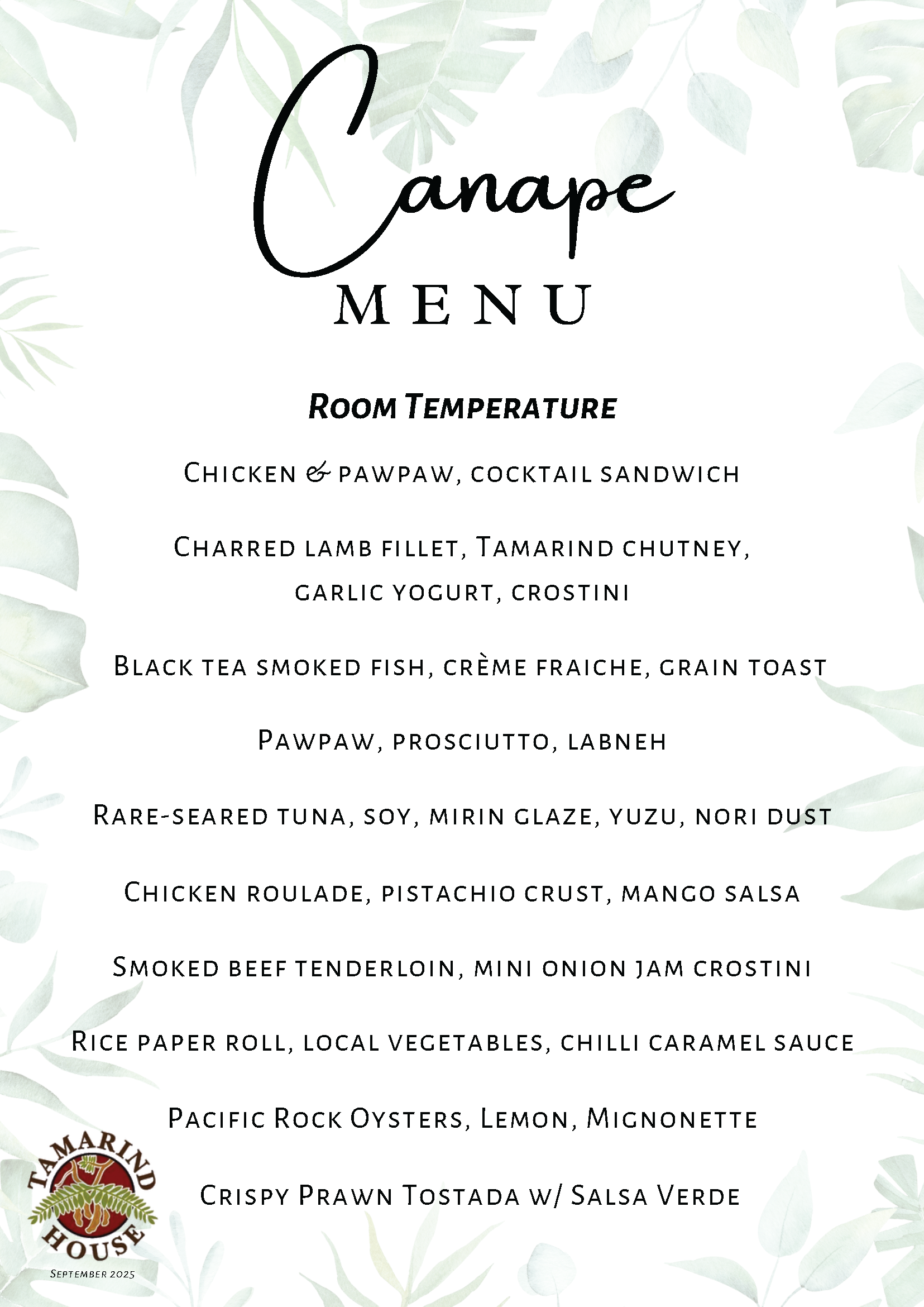 Tamarind Canape Menu