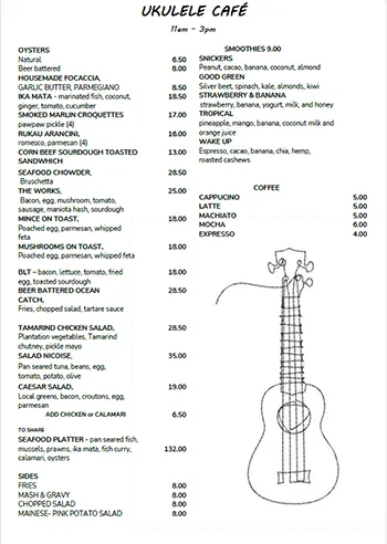 Ukulele Cafe Menu